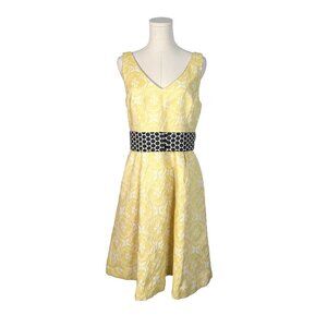 Anthropologie Moulinette Soeurs Yellow Damask Fit & Flare Dress Size 12